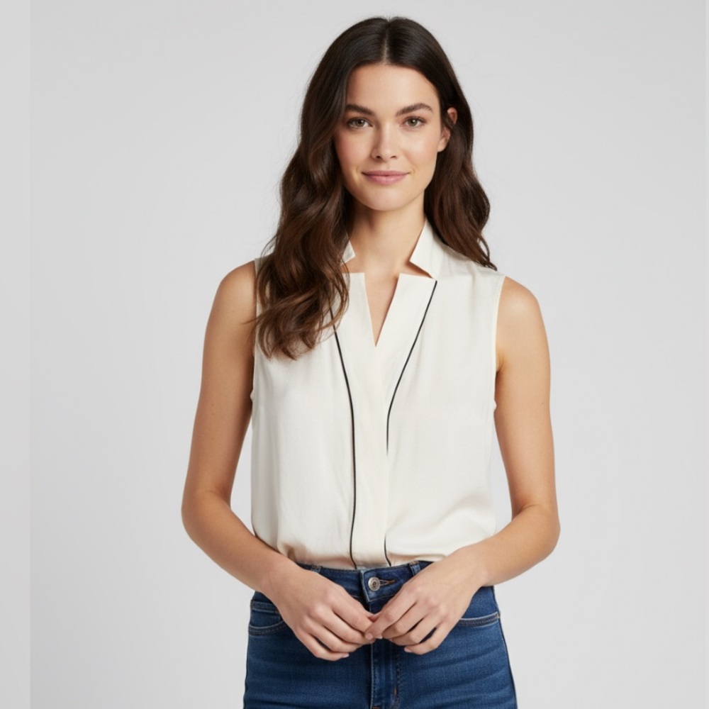 Frame Denim Women's Cream Silk Sleeveless Top